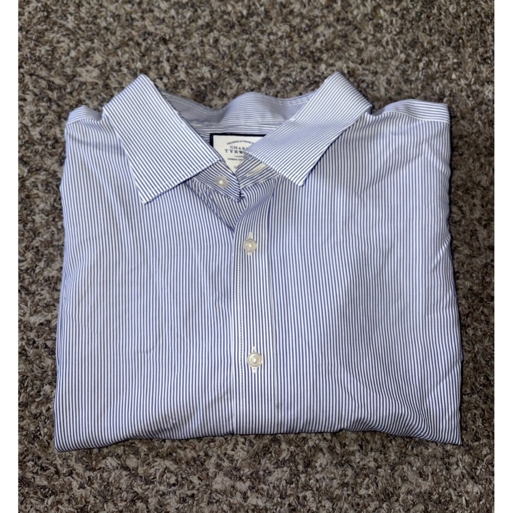 Charles Tyrwhitt Dress Shirt Men's 19 37 Blue French Cuff Classic Fit Non Iron